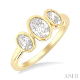 1.00 Ctw 3-Stone Bezel Set Oval Cut Diamond Ring in 14K Yellow Gold